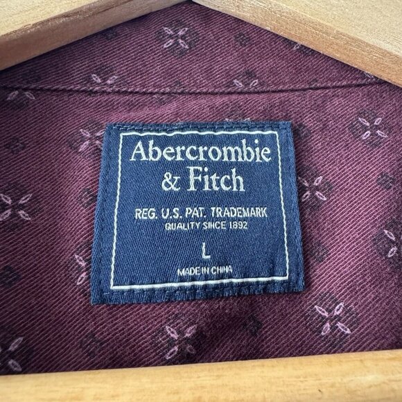 Abercrombie & Fitch Men’s Long Sleeve Button-Up Shirt Burgundy Sz L - Picture 3 of 15